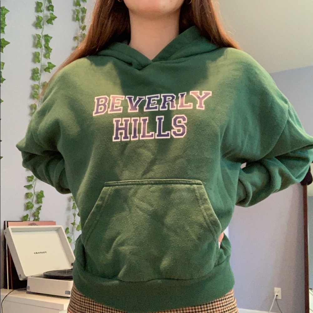 green “Beverly Hills” graphic sweatshirt